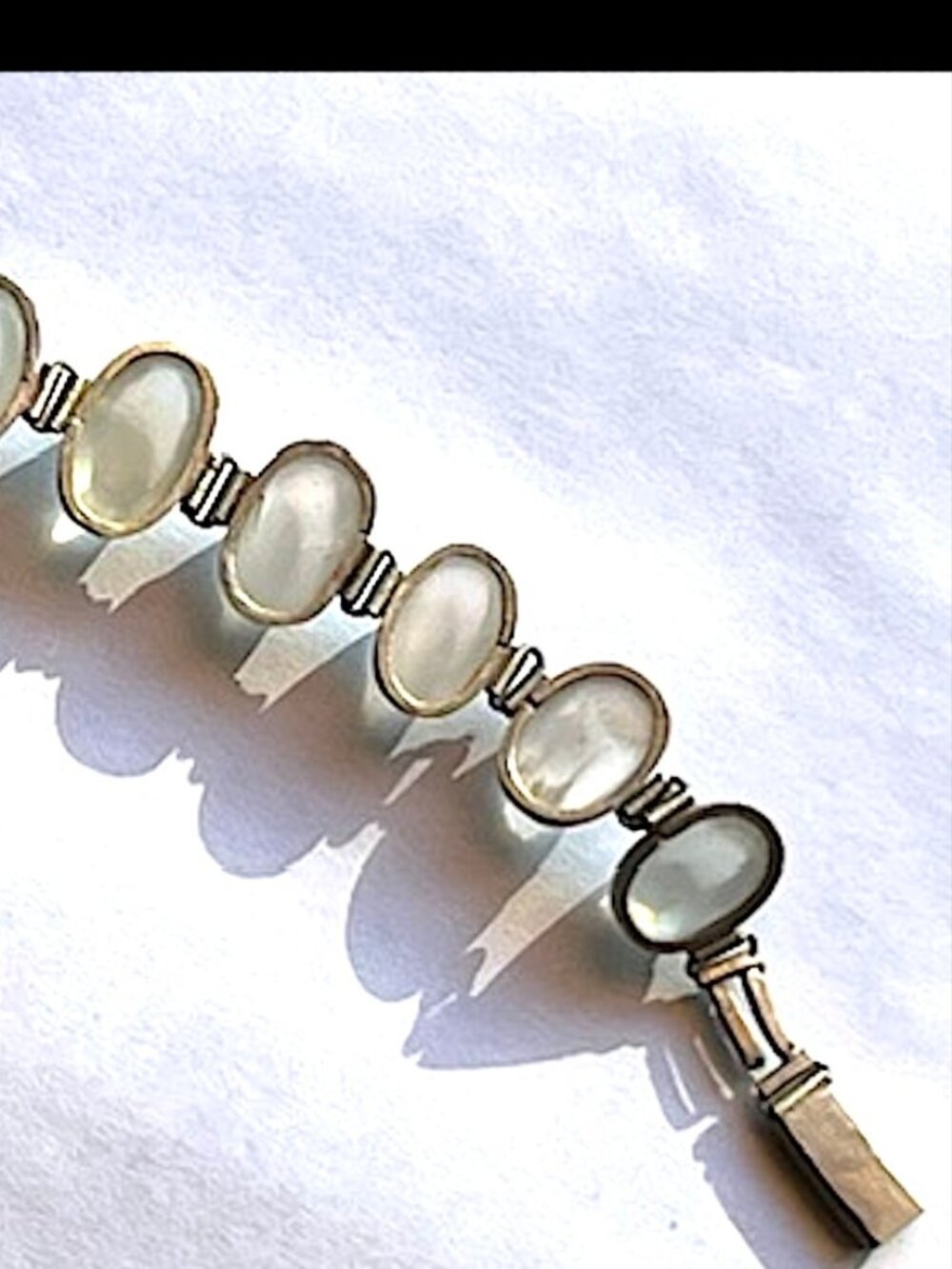 Vintage Silver Tone Moonstone Opalite Cabochon Bracelet 7 7/16" L - Picture 5 of 16